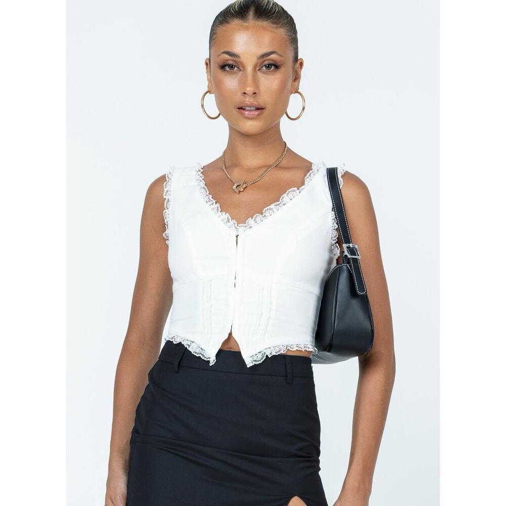 NEW Princess Polly Silvanna Top White Lace Crop Top Womens Size US 2 NWT